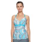Women's Free Country Bust Enhancer Underwire Mosaic Tankini Top, Size: Large, Med Blue