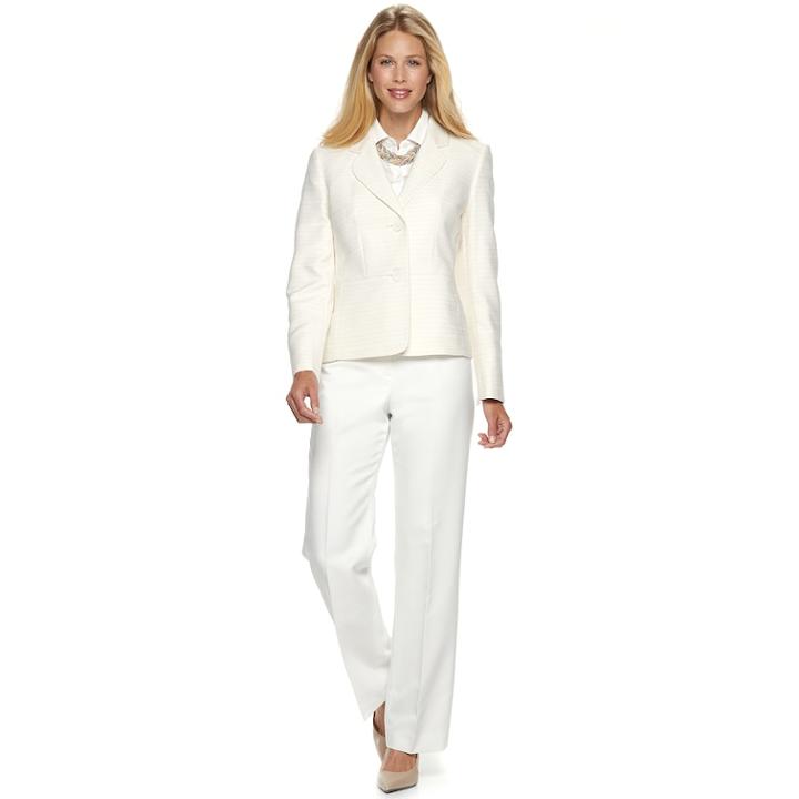 Women's Le Suit Tweed Jacket & Pant Suit, Size: 12, Med Beige