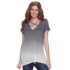 Juniors' Miss Chievous Cross Front Dip Dye Tee, Teens, Size: Medium, Grey