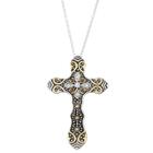 Two Tone Sterling Silver Cubic Zirconia Bali Cross Pendant, Women's, Size: 18