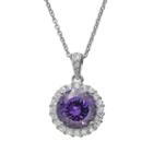 Sophie Miller Purple And White Cubic Zirconia Sterling Silver Halo Pendant Necklace, Women's, Size: 18