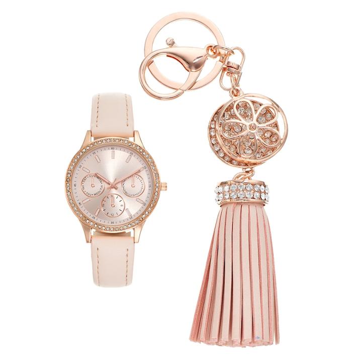 Women's Crystal Watch & Tassel Key Chain Set, Size: Medium, Pink