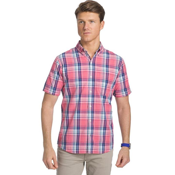 Men's Izod Seaport Classic-fit Plaid Poplin Button-down Shirt, Size: Small, Pink Other