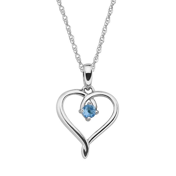 Sterling Silver Aquamarine Openwork Heart Pendant, Women's, Size: 18, Blue