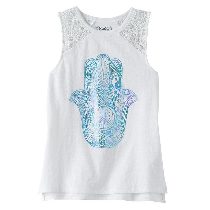 Girls 7-16 & Plus Size Mudd&reg; Crochet Lace Shoulders Graphic Tank Top, Girl's, Size: 16 1/2, Red