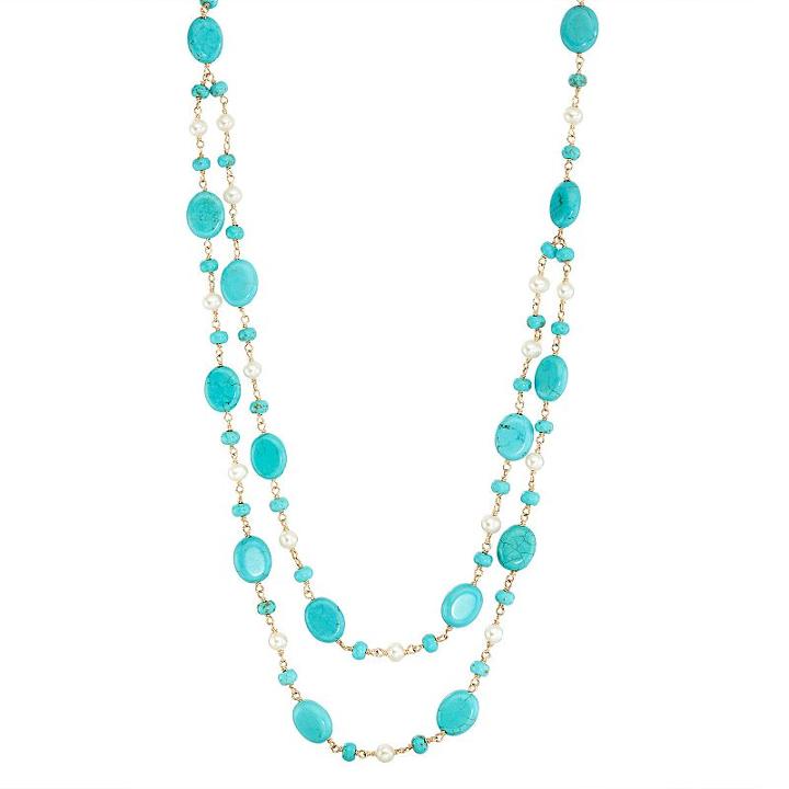 14k Gold Turquoise & Freshwater Cultured Pearl Swag Necklace, Women's, Size: 20, Blue