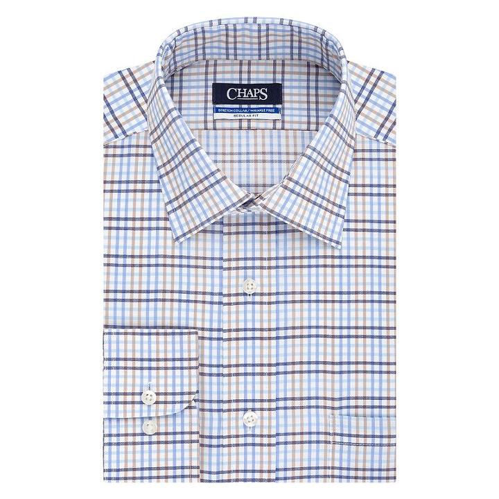 Men's Chaps Regular-fit Wrinkle-free Stretch Collar Dress Shirt, Size: 17.5-34/35, Med Blue