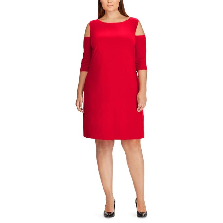 Plus Size Chaps Cut-out Shoulder Jersey Fit & Flare Dress, Women's, Size: 14 W, Red