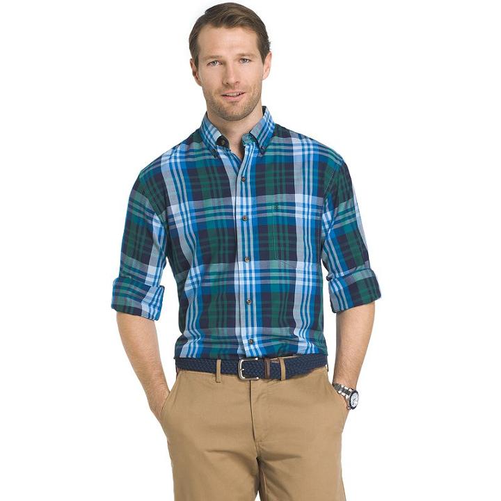 Men's Izod Fieldhouse Regular-fit Plaid Easy-care Button-down Shirt, Size: Xl, Dark Blue
