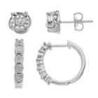 Sterling Silver 1/10 Carat T.w. Diamond Hoop And Post Earring Set, Women's, White