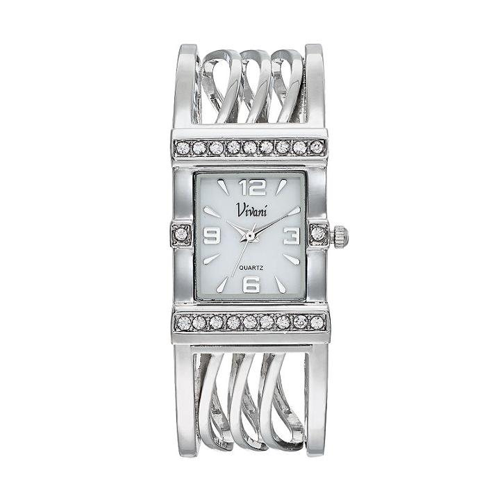 Vivani Women's Crystal Wavy Cuff Watch, Size: Small, Silver
