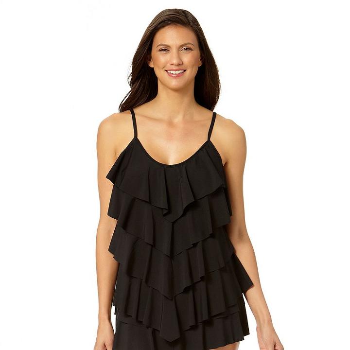 Women's Cole Of California Tiered Tankini Top, Size: Xl, Black