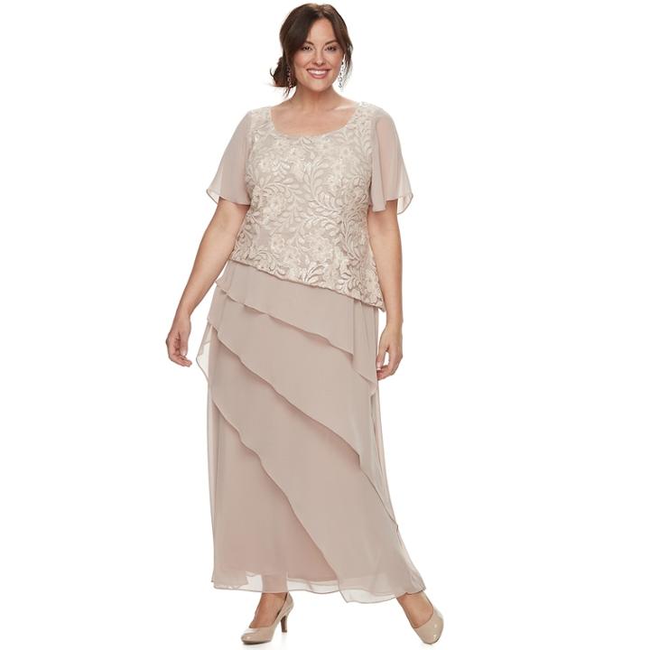 Plus Size Maya Brooke Tiered Dress, Women's, Size: 16 W, Beige