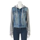 Juniors' Mudd&reg; Knit Sleeve Jean Jacket, Teens, Size: Large, Dark Blue