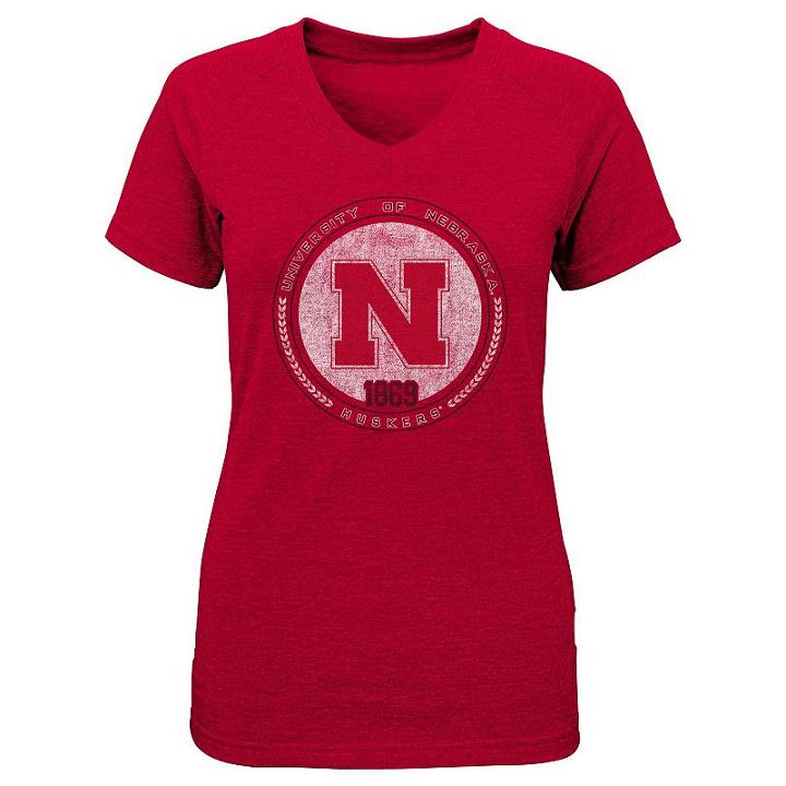 Girls 7-16 Nebraska Cornhuskers Team Medallion Tee, Size: L(14), Red