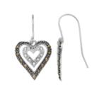 Tori Hill Sterling Silver Marcasite & Crystal Double Heart Drop Earrings, Women's, Black