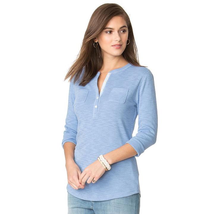 Women's Chaps Slubbed Henley, Size: Medium, Blue