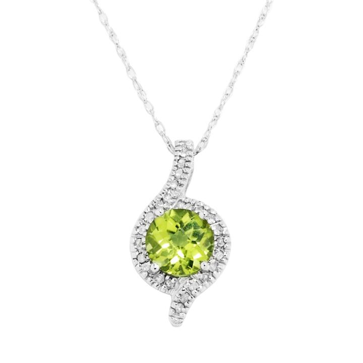 10k White Gold .10-ct. T.w. Diamond And Peridot Swirl Pendant, Women's, Green
