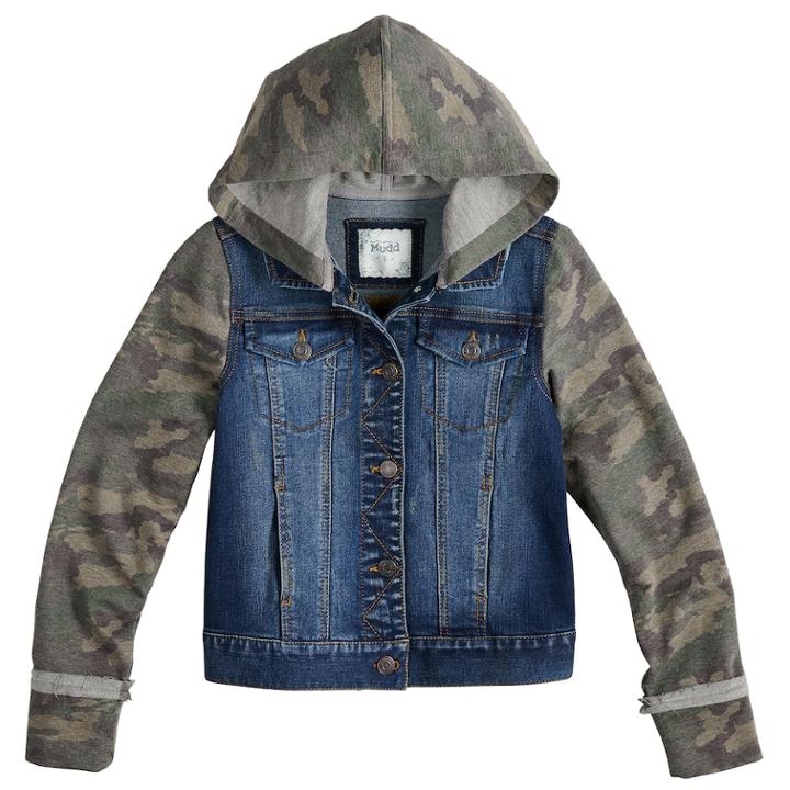 Girls 7-16 Mudd&reg; Knit Sleeve Denim Jacket, Size: 16, Blue