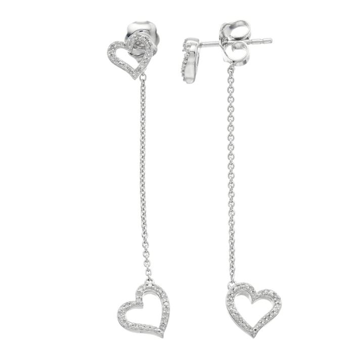 Sterling Silver 1/6 Carat T.w. Diamond Heart Dangle Earrings, Women's, White