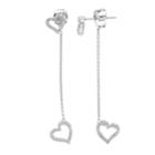 Sterling Silver 1/6 Carat T.w. Diamond Heart Dangle Earrings, Women's, White