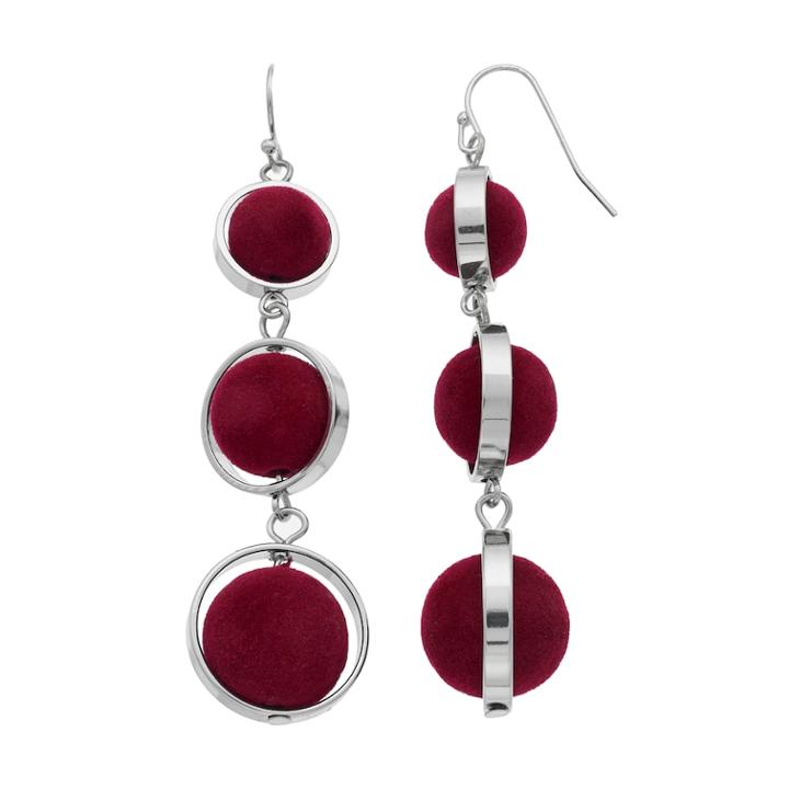 Red Pom Pom Orbital Crispin Drop Earrings, Women's