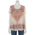 Women's World Unity Print Crochet Tee, Size: Xs, Med Beige