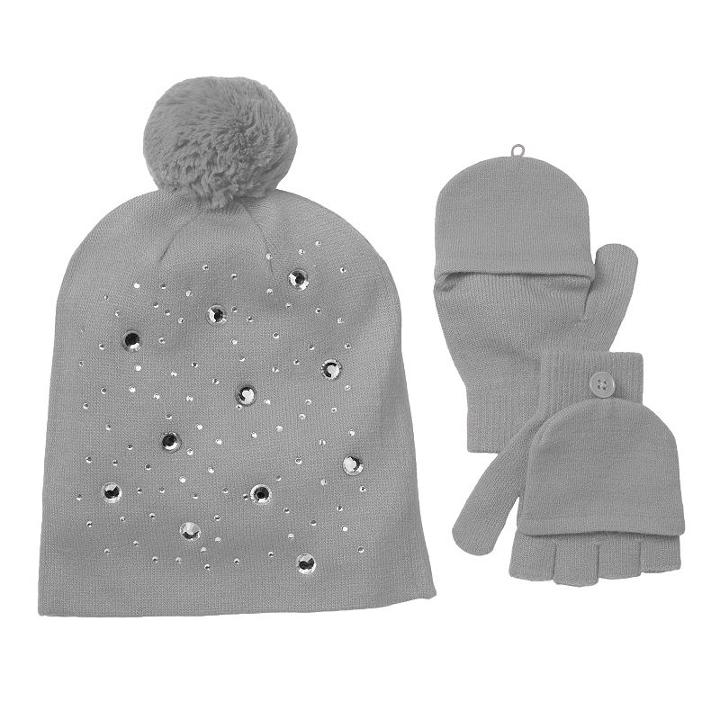 Girls So&reg; Gloves & Hat Set, Girl's, Size: Medium, Med Grey