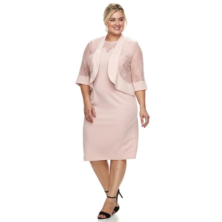 Plus Size Maya Brooke Lace-trim Sheath Dress & Jacket Set, Women's, Size: 14 W, Med Pink