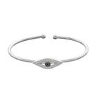 Sterling Silver 1/6 Carat T.w. White & Black Diamond Evil Eye Cuff Bracelet, Women's, Size: 6.5