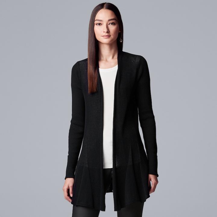 Women's Simply Vera Vera Wang Waffle-stitch Open Front Cardigan, Size: Medium, Black