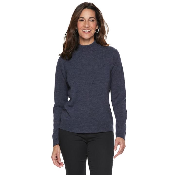 Women's Napa Valley Mockneck Sweater, Size: Large, Blue (navy)