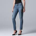 Women's Simply Vera Vera Wang Flower Applique Midrise Skinny Jeans, Size: 4, Dark Blue