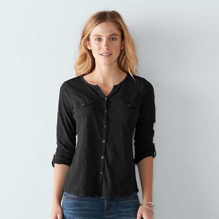 Women's Sonoma Goods For Life&trade; Utility Roll-tab Shirt, Size: Xl, Black