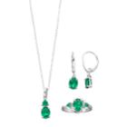 Sterling Silver Simulated Emerald & Diamond Accent Jewelry Set, Women's, Green