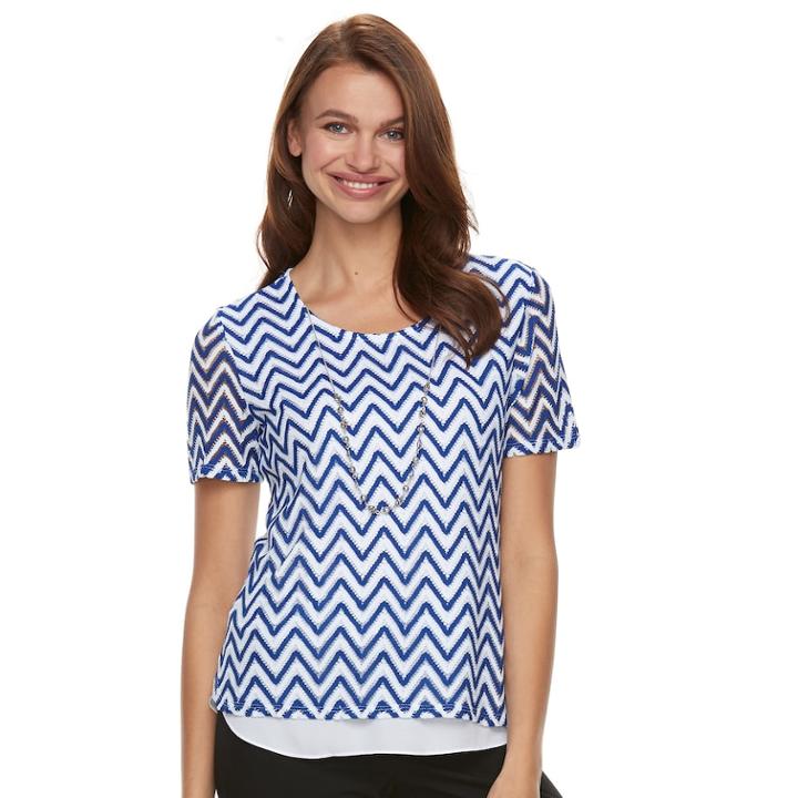 Women's Napa Valley Chevron Mock-layer Necklace Top, Size: Small, Med Blue