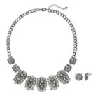 Pyramid Studded Statement Necklace & Round Drop Earring Set, Women's, Black