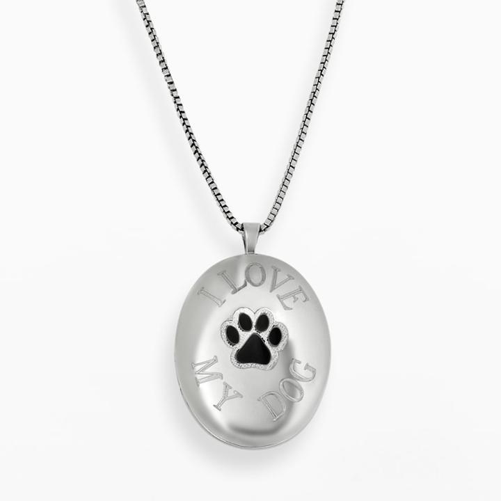 Sterling Silver I Love My Dog Oval Locket, Women's, Size: 18, Grey