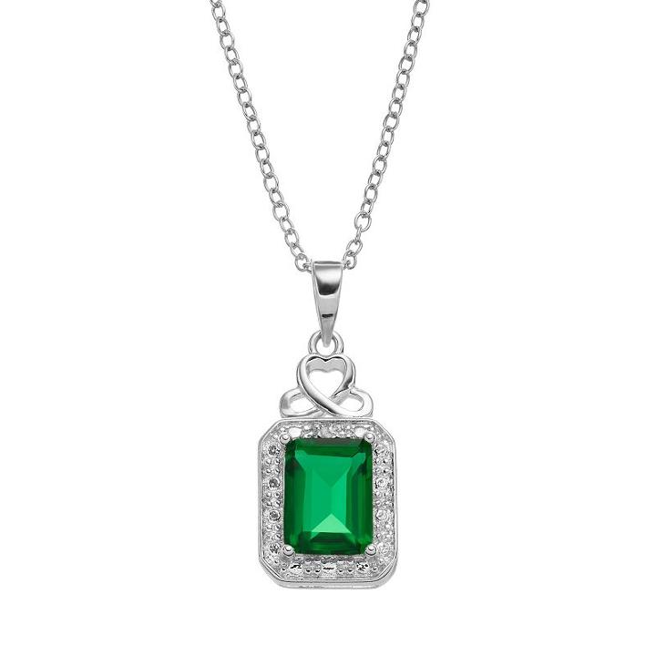 Radiant Gem Sterling Silver Simulated Emerald Halo Pendant Necklace, Women's, Size: 18, Green