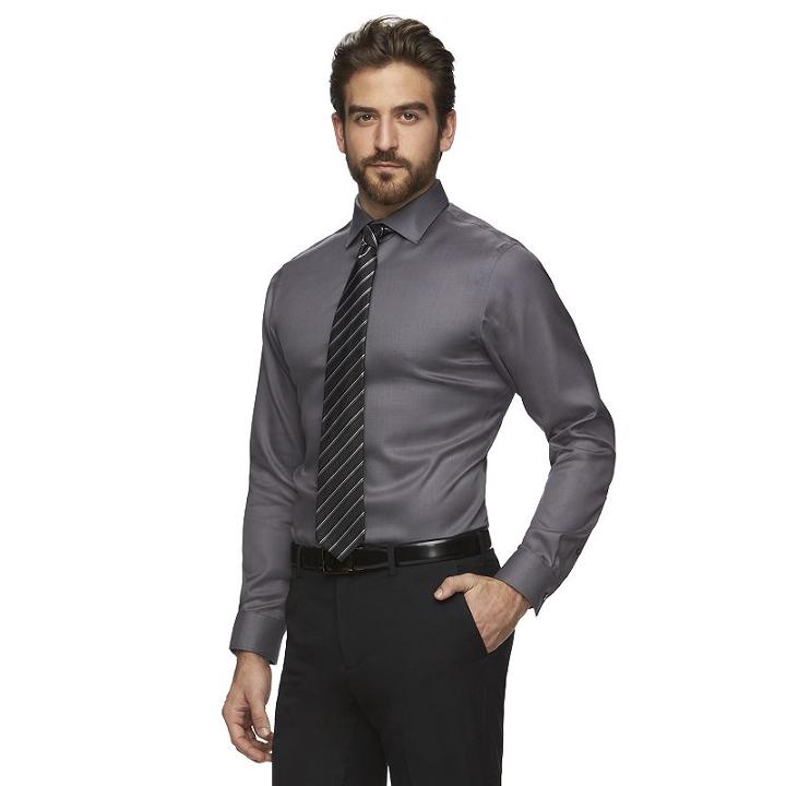Men's Marc Anthony Slim-fit Non-iron Dress Shirt, Size: 16.5 36/37, Dark Grey