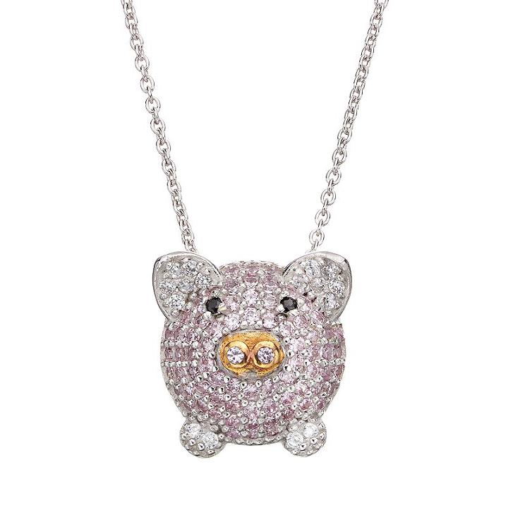 Sophie Miller Cubic Zirconia Sterling Silver & 14k Rose Gold Over Silver Pig Pendant Necklace, Women's, Size: 16, Multicolor