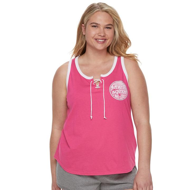 Juniors' Plus Size So&reg; Beach Squad Lace-up Tank Top, Size: 1xl, Med Pink