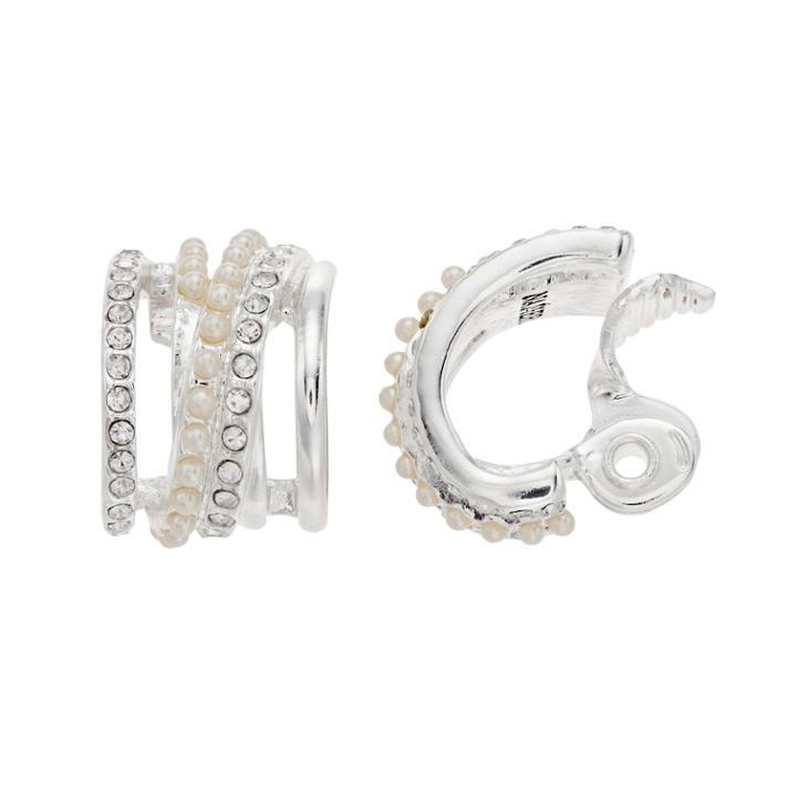 Napier Simulated Crystal & Simulated Pearl C-hoop Clip-on Earrings, Women's, Silver