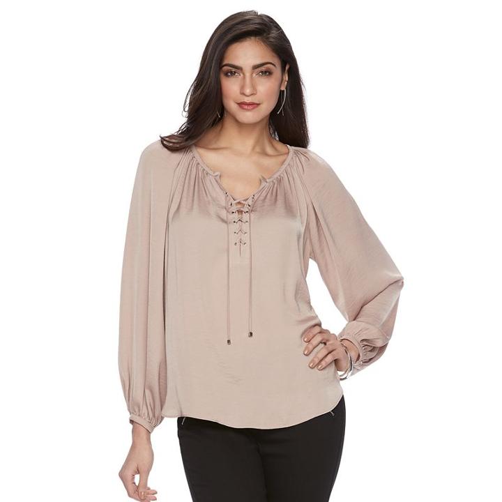 Women's Jennifer Lopez Lace-up Top, Size: Large, Med Brown