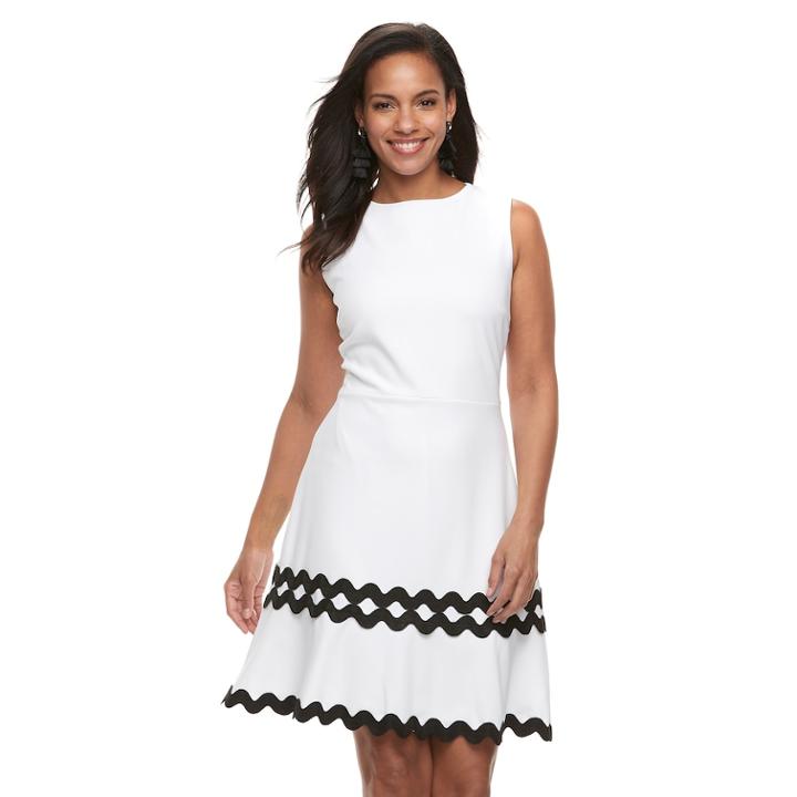 Women's Nina Leonard Scalloped Crepe Fit & Flare Dress, Size: Large, White