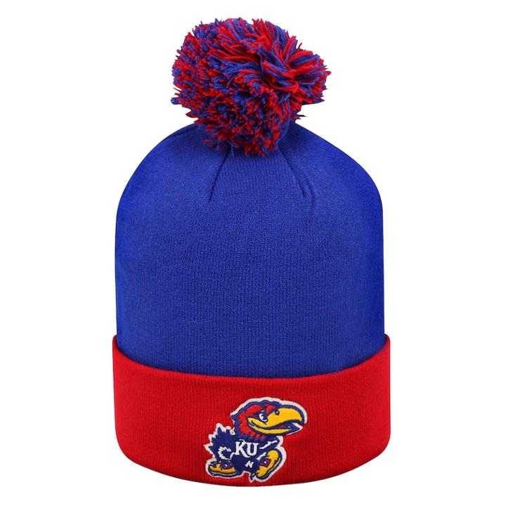 Adult Top Of The World Kansas Jayhawks Pom Knit Hat, Men's, Med Blue