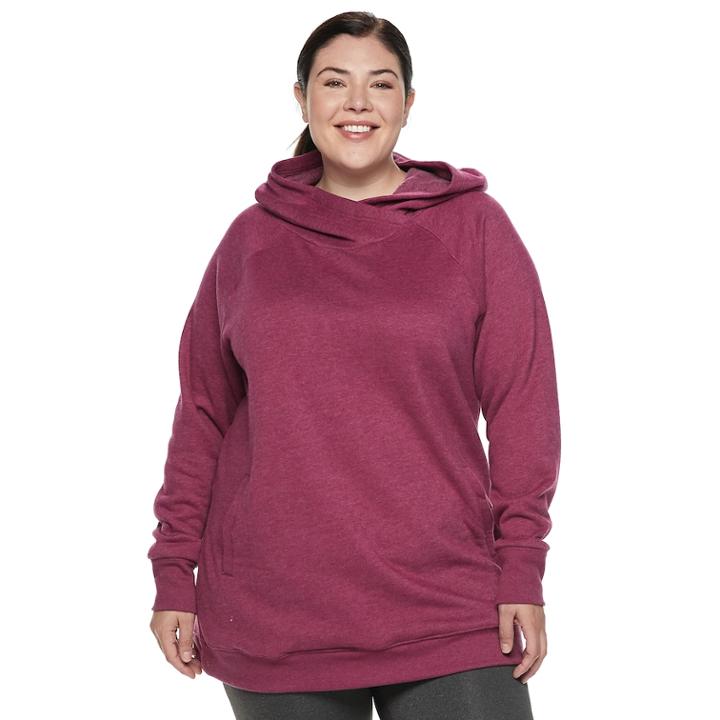 Plus Size Tek Gear&reg; Fleece Raglan Tunic Hoodie, Women's, Size: 3xl, Dark Red
