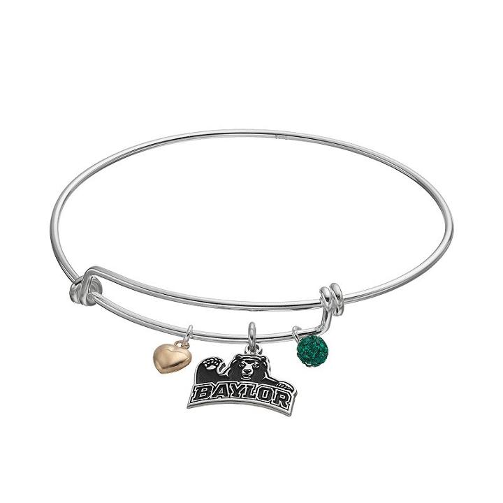 Fiora Sterling Silver Baylor Bears Charm Bangle Bracelet, Women's, Green