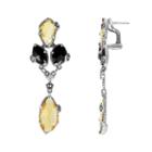Lavish By Tjm Sterling Silver Champagne Quartz, Onyx And Cubic Zirconia Drop Earrings - Made With Swarovski Marcasite, Women's, Multicolor