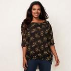 Plus Size Lc Lauren Conrad Printed Chiffon Peasant Top, Women's, Size: 3xl, Black